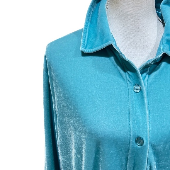 Nwt Soft Surroundings Turquoise Aqua Button-Down velvet Shirt size xl - Picture 5 of 11